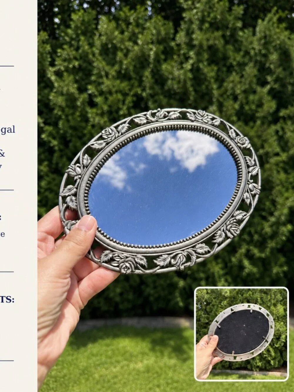 Vintage Oval Silver Vanity Tray | Mid-Century Rose Border Mirror Tray